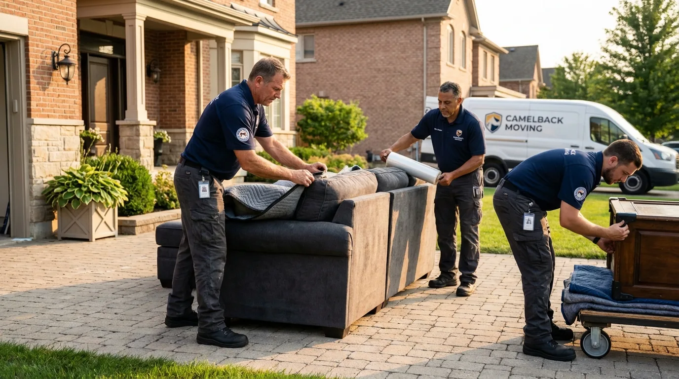 Large estate moving crew wrapping furniture in Rowland, NC